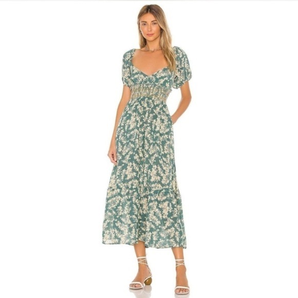 (US 6/M) Ellie Floral-print Gauze Midi Dress In Soft Seafoam - Picture 1 of 12